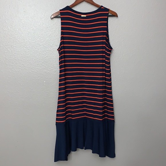 MICHAEL Michael Kors Womans Shark Bite Hem Dress. Blue with Orange/red stripes L - Picture 8 of 10